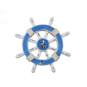 Hampton Nautical Rustic Light Blue & White Decorative Ship Wheel With Seagull😋